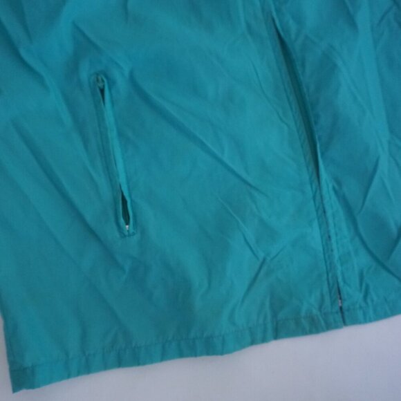 Vintage '80S Brooks Teal Nylon Stowaway Hood Zip Up Waterproof Rain Jacket L - Picture 7 of 10